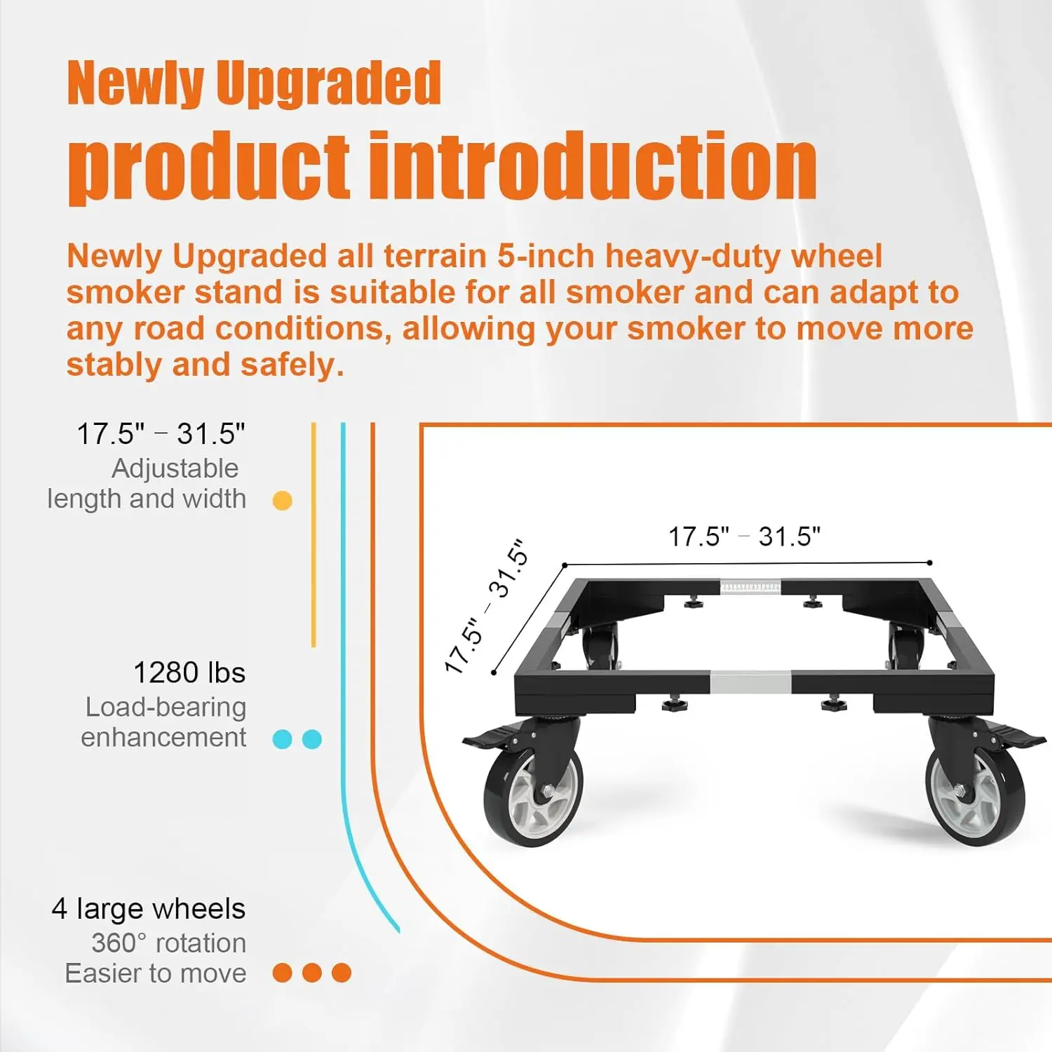 5-inch Casters Wheels All Steel Smoker Stand for Electric and Vertical Smokers - Steel, Silver, Universal Mobile Stand