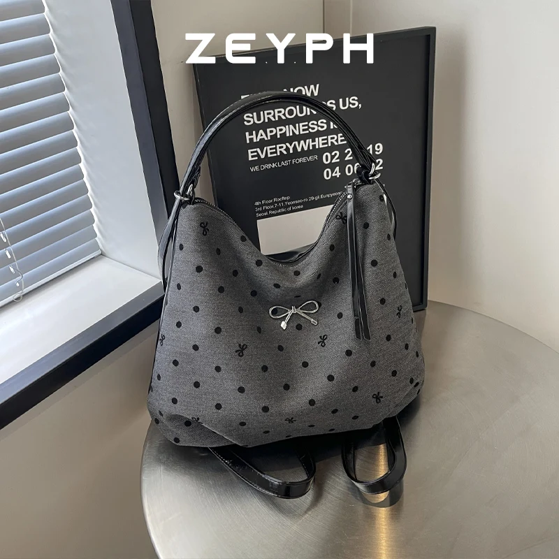 

Zeyph Kawaii Large Capaci Polka Dot oulder Bag Street Sle Canvas Tote Bag Casual ex Youth Bag Retro Trend Spring 2025