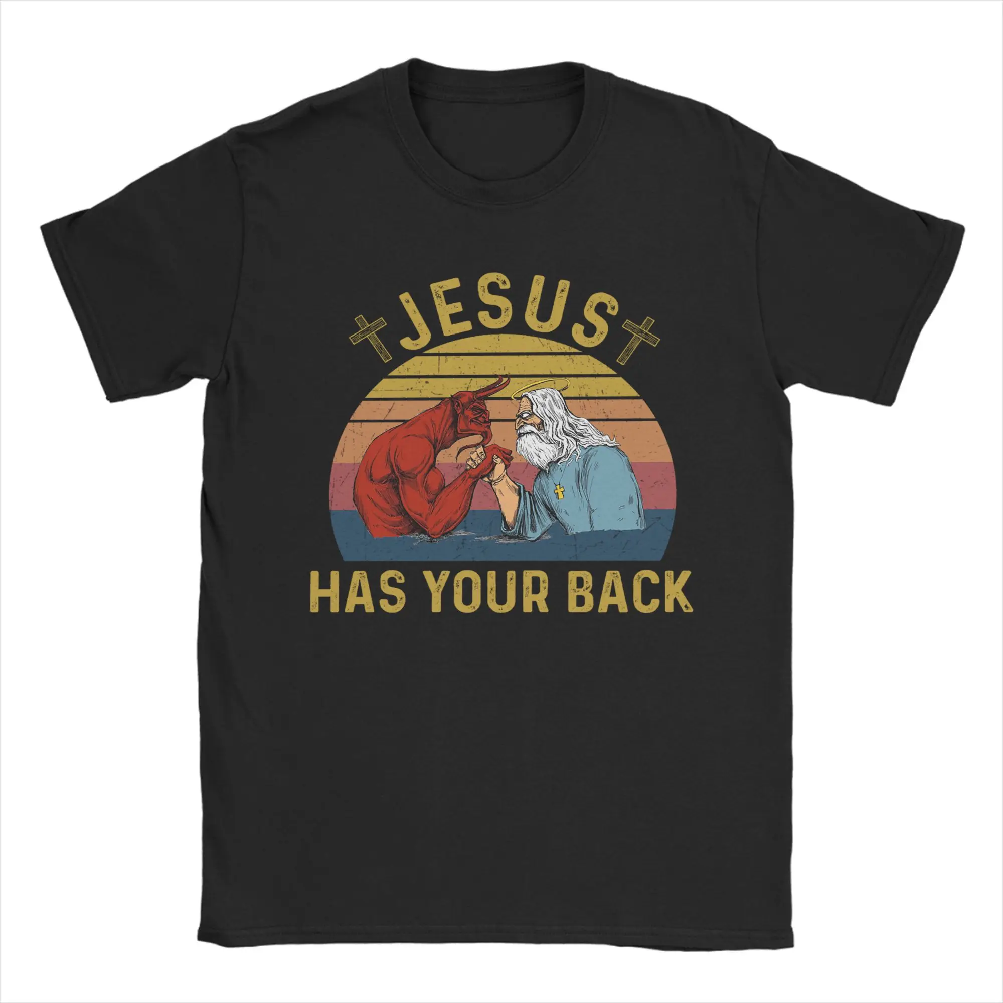 Men T-Shirt Dont Worry Jesus Has Your Back Humor Cotton Tee Shirt Short Sleeve  T Shirts O Neck Clothing Plus Size