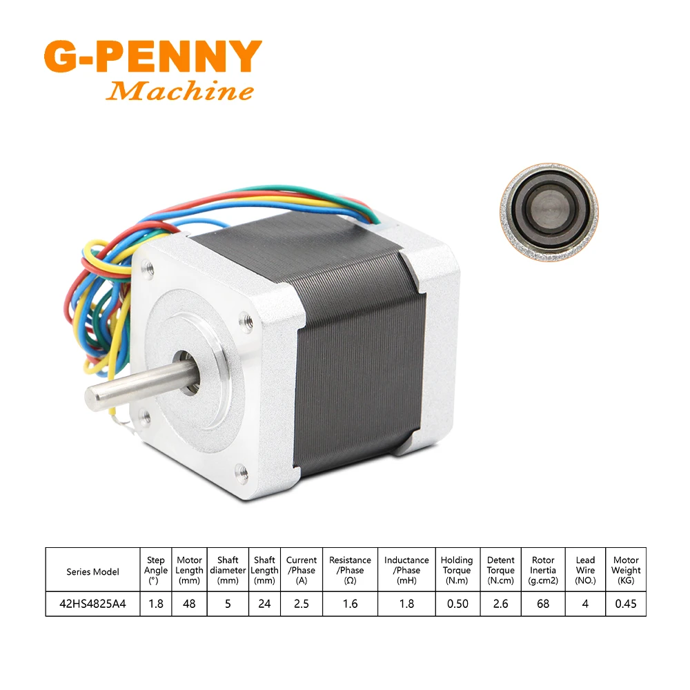 G-Penny Nema17 42HS4825A4 Шаговый двигатель 2,5 А 0,50 Нм 71 унций-ИН 1,8 градуса 4-выводной для 3D-принтера с ЧПУ