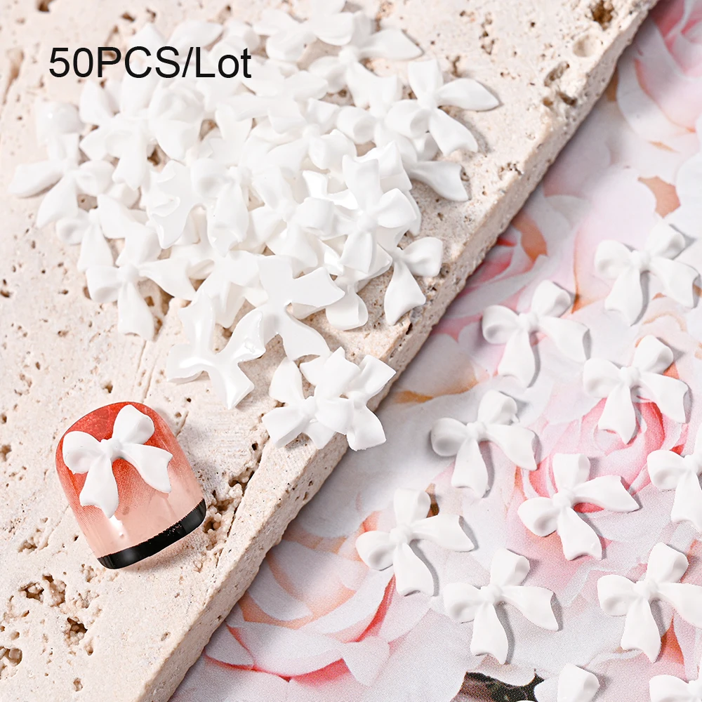 Pink & White Kawaii Resin Bow Nail Charms (8×10mm) image