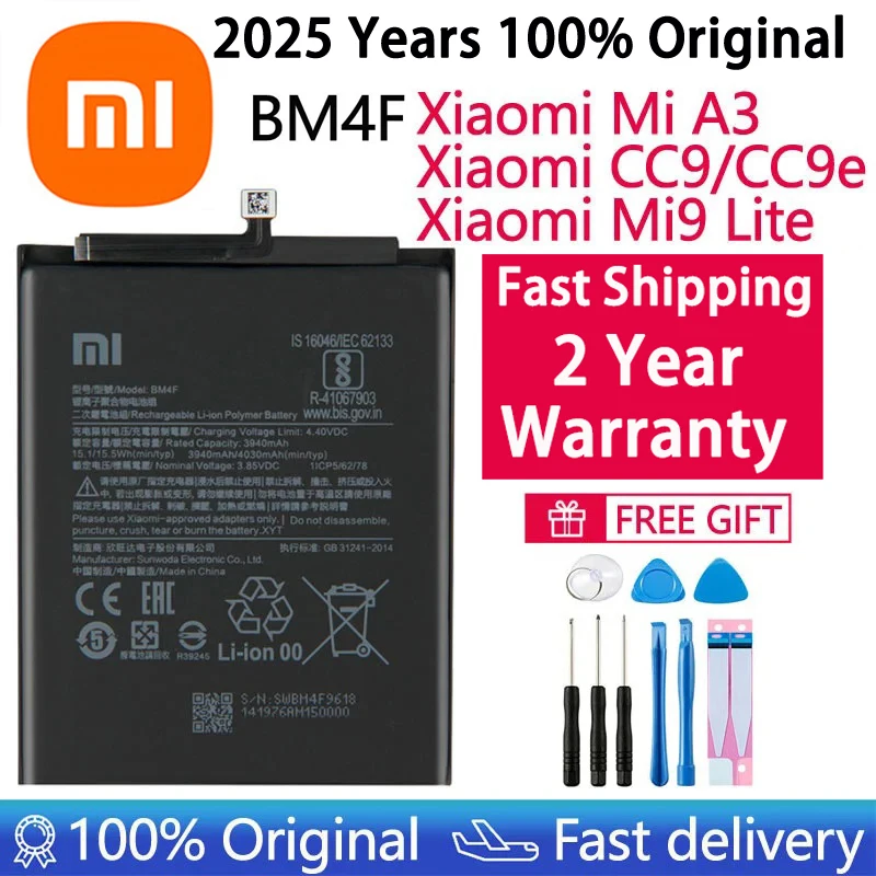 2025 ans 100% batterie d'origine BM3E BM3L BM3M BM4F pour Xiaomi Mi 9, Mi 9 Lite A3 CC9 CC9e, Mi 9 SE, Mi 8, Batteries de téléphone