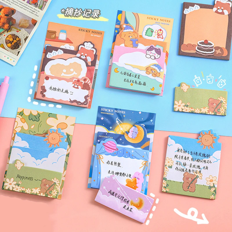 4 Piece Cartoon Adhesive Cute Sticky Notes Notepad Memo Pad Stationery Notebook Sticker Decoration