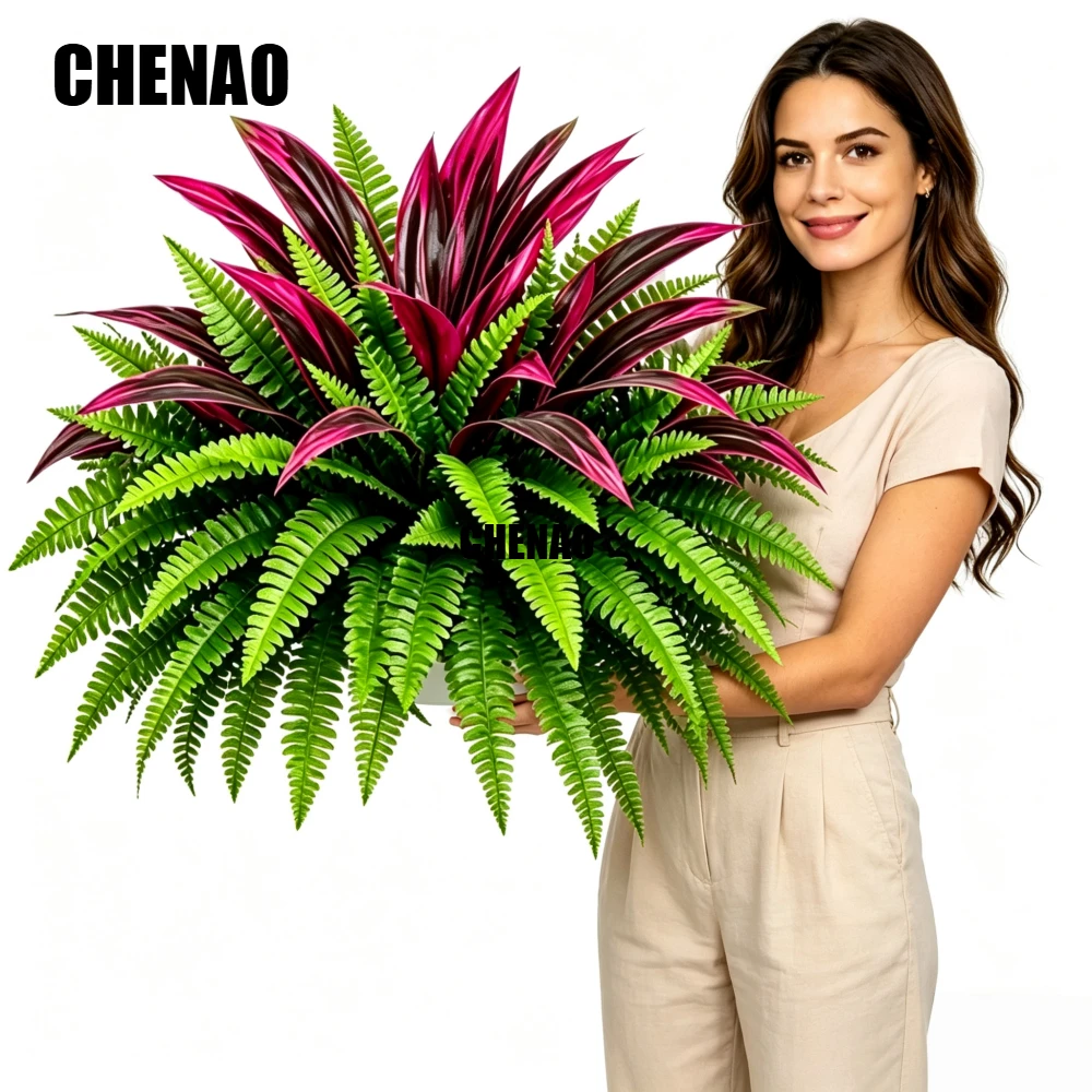 2PCS 50cm Artificial Plants UV Resistant Fern Cordyline Foliage No Watering DIY for Patio Porch Garden Indoor Outdoor Home Decor