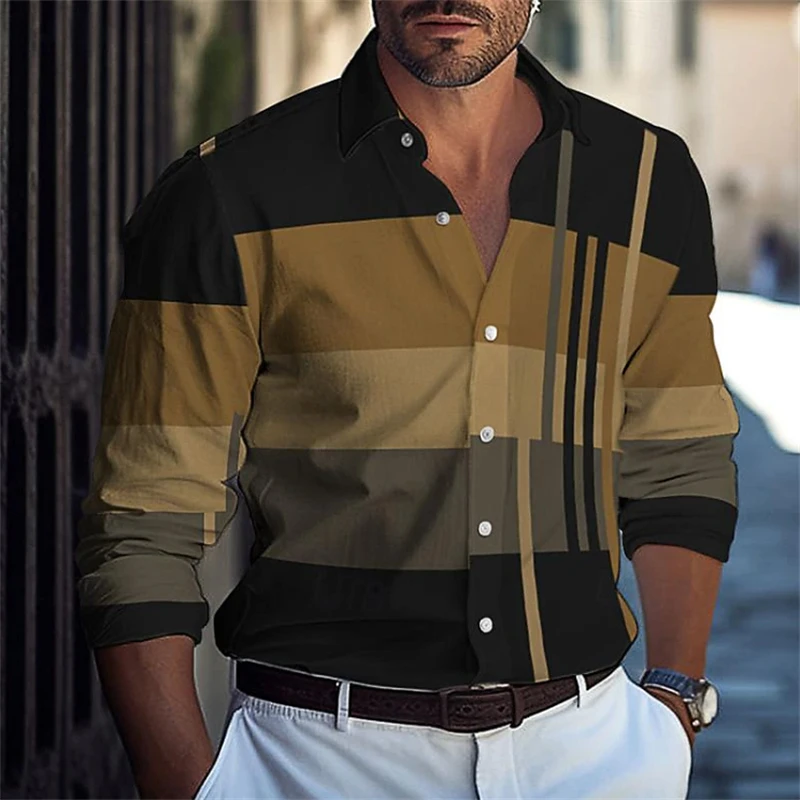 Camisa informal de negocios a rayas para hombre, camisa con estampado 3D para uso al aire libre, trabajo diario, plegable, de manga larga, xs-6xL de