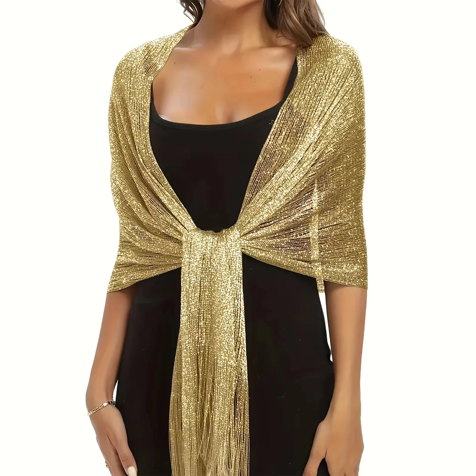 Sexy Fashion Bright Silk Sunscreen Shawl Gold Silver Shiny Scarves For Women Lace Tassel Party Evening Dress Scarf