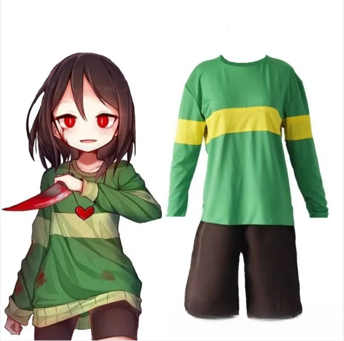 Unisex Undertale Chara Cosplay Long-Sleeved T-shirts 3D Printed Casual Sports T-Shirt Striped Shirt Family Look Men's T-shirt