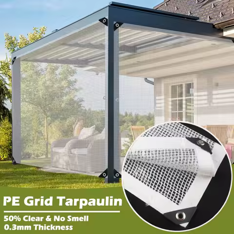 Thickness 0.3mm Clear Outdoor Pergola Tarp Curtain Grid Tarpaulin Transparent Rainproof Cloth Succulent Plants Keep Warm Cover