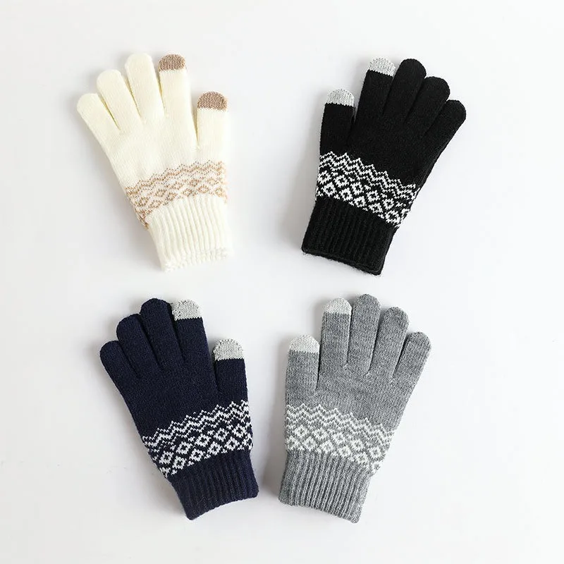 Women Men Warm Winter TouchScreen Gloves Stretch Knitted Mittens Wool Full Finger Guantes Female Crochet Gloves for Female