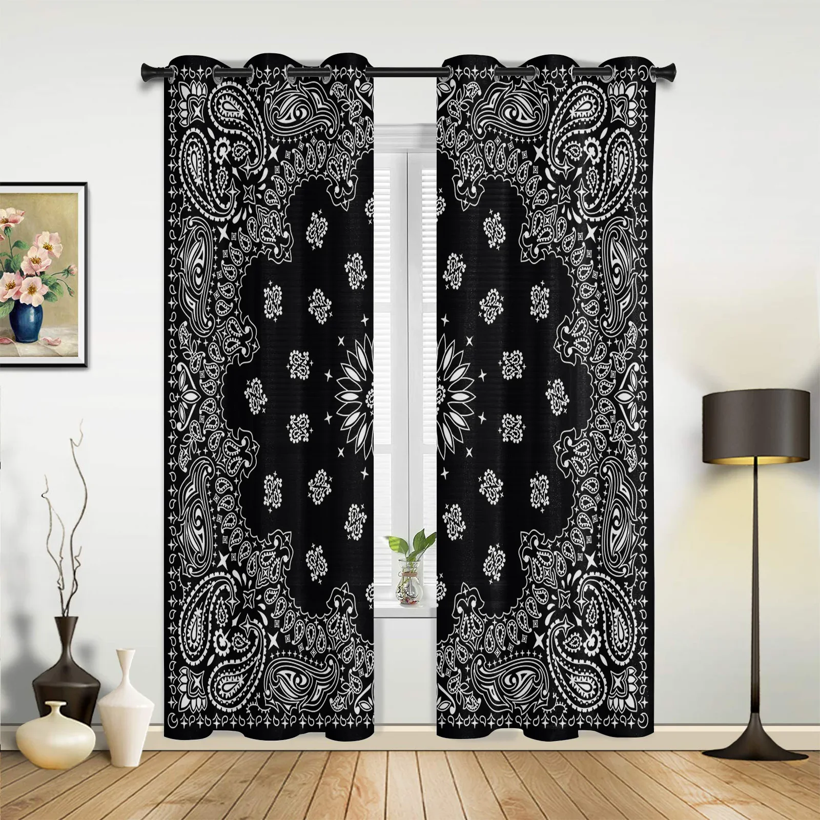 Black White Bandana Bohemia Hall Curtains For Living Room Kitchen Boy Girl Bedroom Long Curtain For Windows Cortinas Home Decor