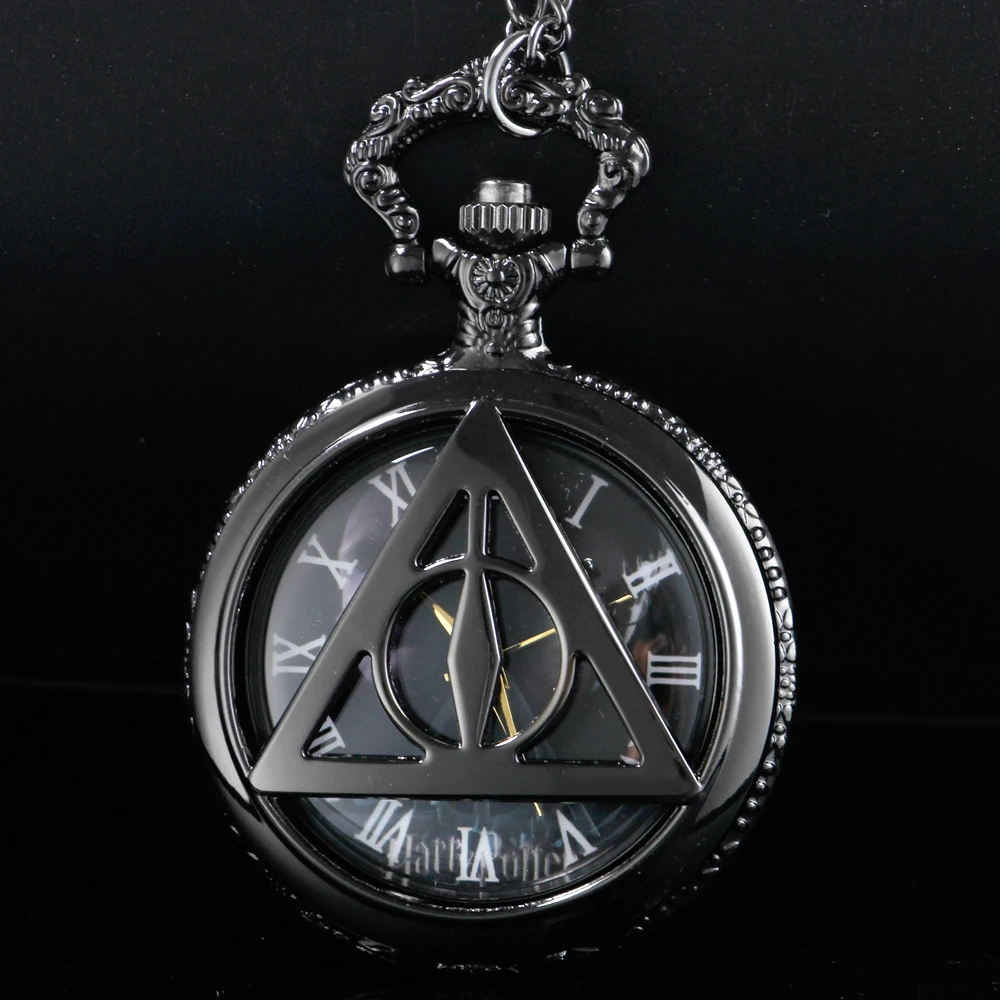 Academic Delicate Pendant Black Hollow Case Quartz Pocket Watch Roman Digital Vintage Watch Men's and Women's Souvenir