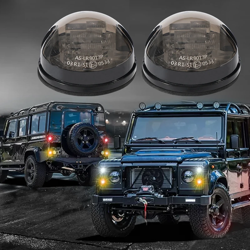 Led Update Light Kit 8Pcs Round Amber Indicator Front Side Rear Tail Light For Land Rover Defender 90/110 With Flasher Assembly