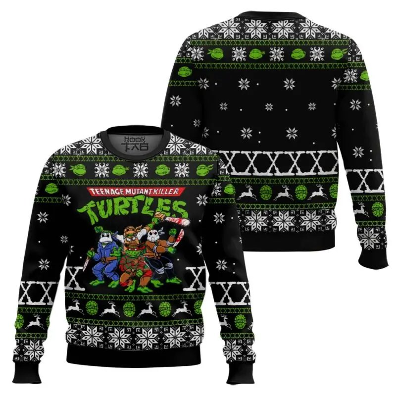 Turtle Leo Donnie Raph and Mikey Ugly Christmas Sweater Funny Holiday Party Pullover Plus Size Sweater for Men Women Xmas Gift