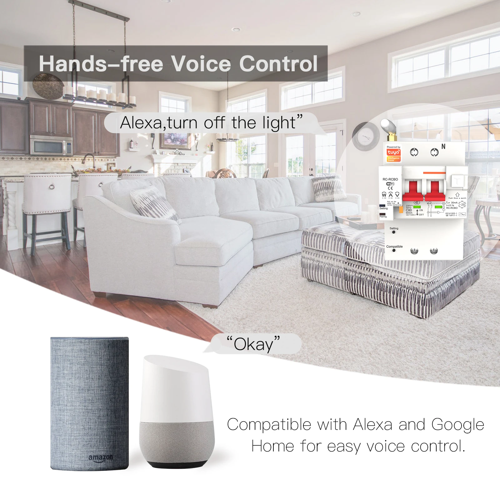 2022 OEM Factory Wireless ZIGBEE Interruttori elettrici Interruttore automatico 2P 10A-100A con misuratore di potenza e protezione dalle perdite