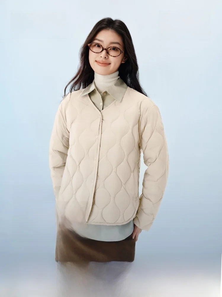 

Bosideng New V-Neck Gourd Pattern Women's Jacket Portable Lightweight Short down Coat Casual Style Government Subsidized