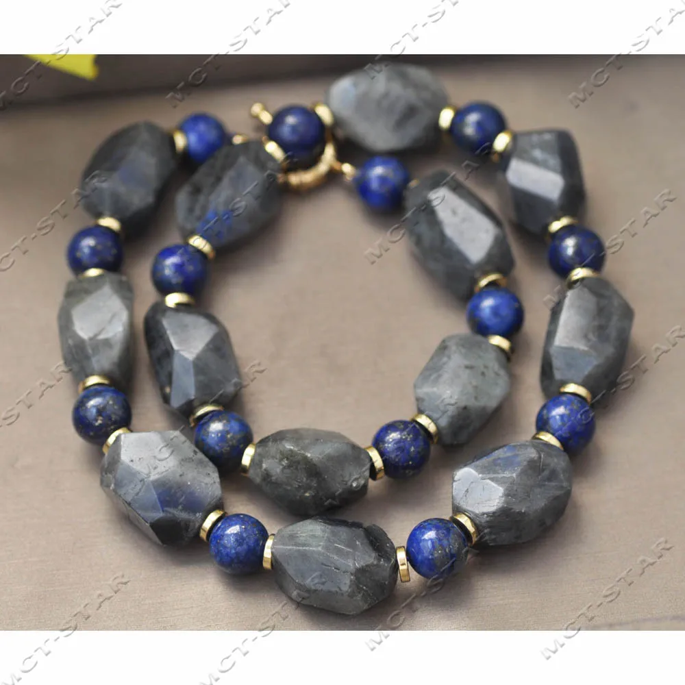 

Z13771 18 дюймов 22 мм натуральный граненый куб лабрадорит круглый лазурит ожерелье ювелирные изделия на заказ
