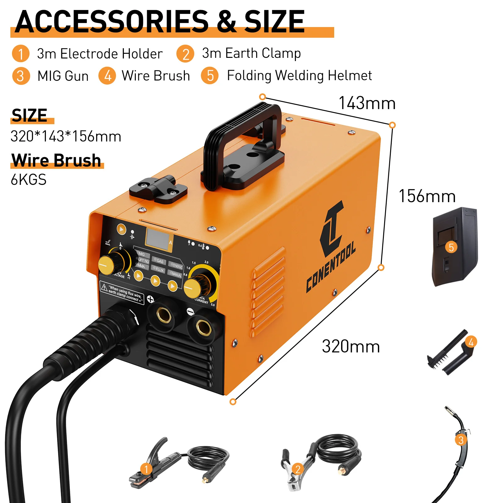 CONENTOOL 3IN1 Saldatore MIG 200A Saldatrice DC IGBT Inverter Alimentazione automatica MMA TIG Saldatura di ferro senza gas