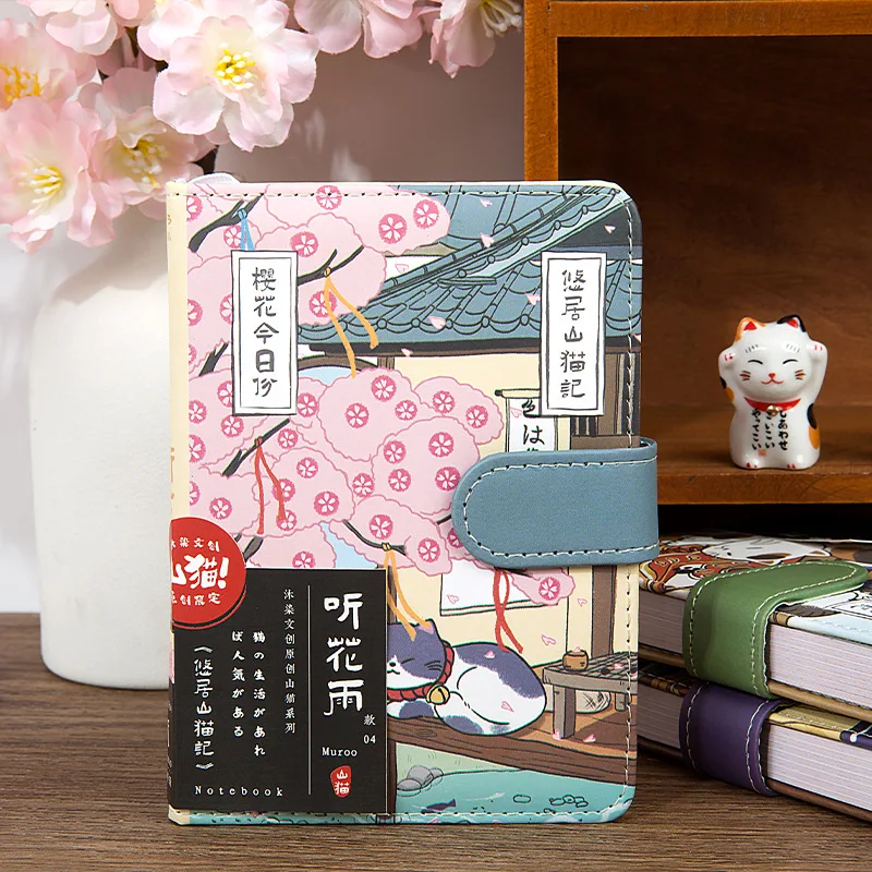 Kawaii Cartoon Cat PU Magnetic Buckle Notebook A6 Paper Japanese Art Style Cat Ledger Diary Agenda Planner Notepads Stationery