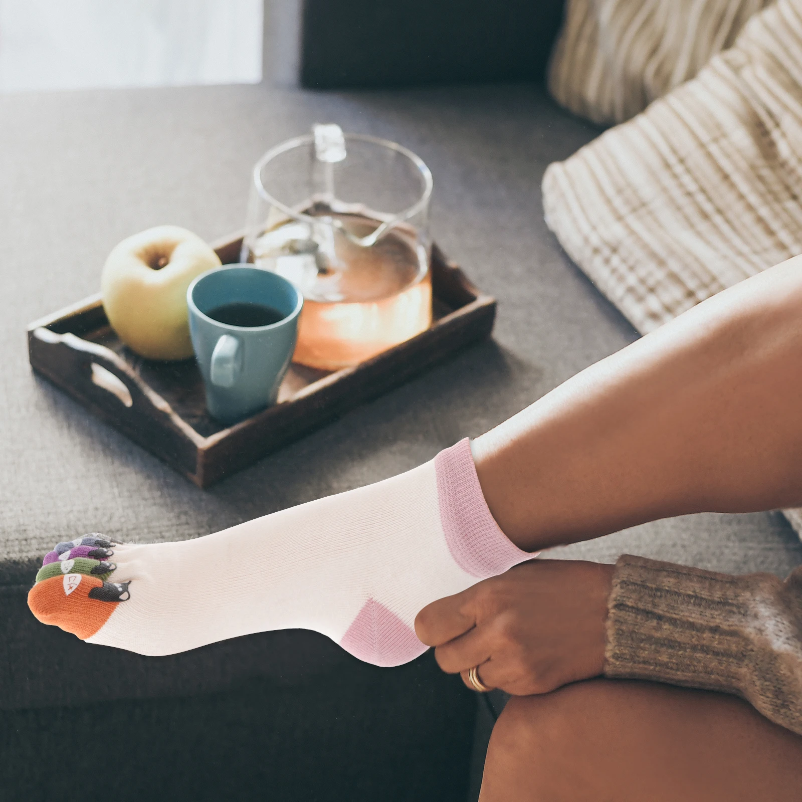 

-finger Women Toe Separated Breathable Moisture-wicking Casual Sports Socks Cute Long Cotton Socks Teens Girls