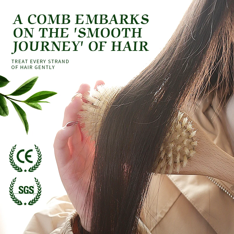 BOOMSLIFE Soft Boar Bristle Hair Brush Women Custom  Scalp Massage Wood Comb for Curly Thick Long Hair Detangler Hair Care Tool