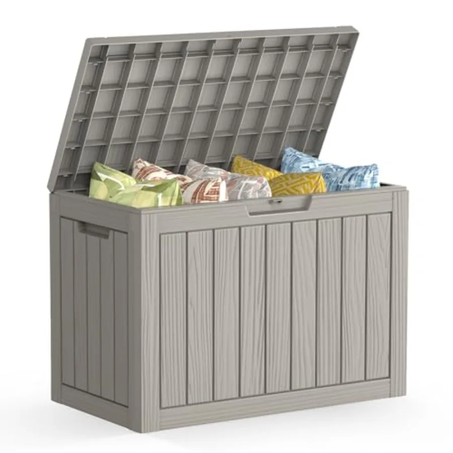 

45 Gallon Outdoor Storage Box Resin Deck Box Waterproof Greige for Patio Furniture Cushions Pool Supplies Garden Tools UV Resis