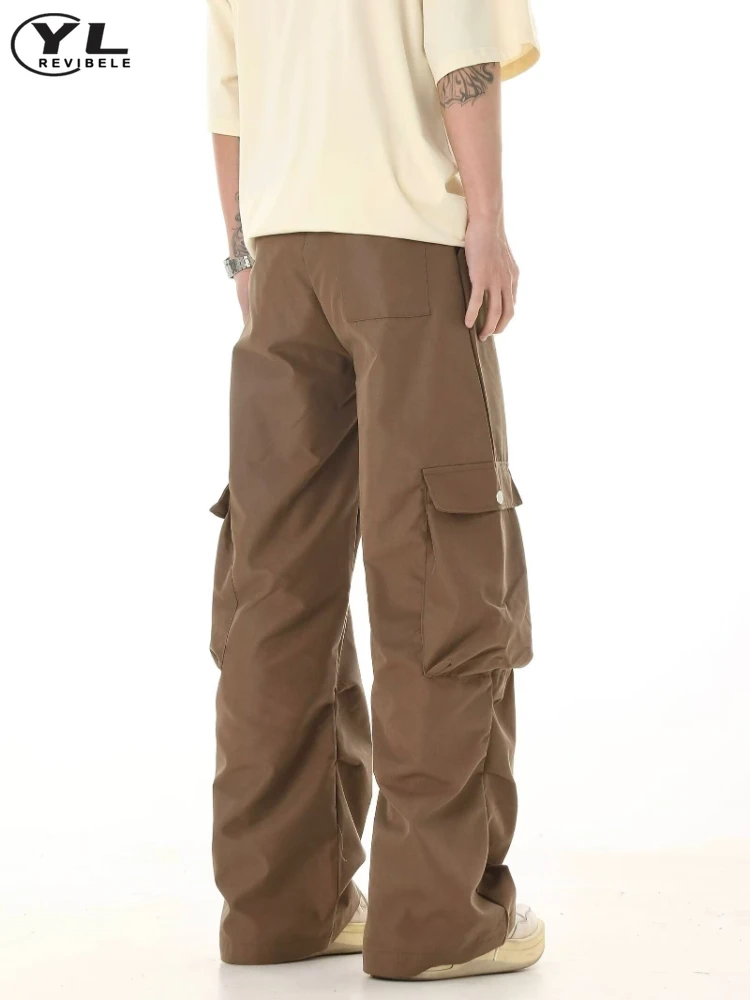 Japanese Retro Straight Cargo Pant Men Women High Street Casual Multi Pocket Wide Leg Pants Baggy Jogging Trousers Wite Bag 2024