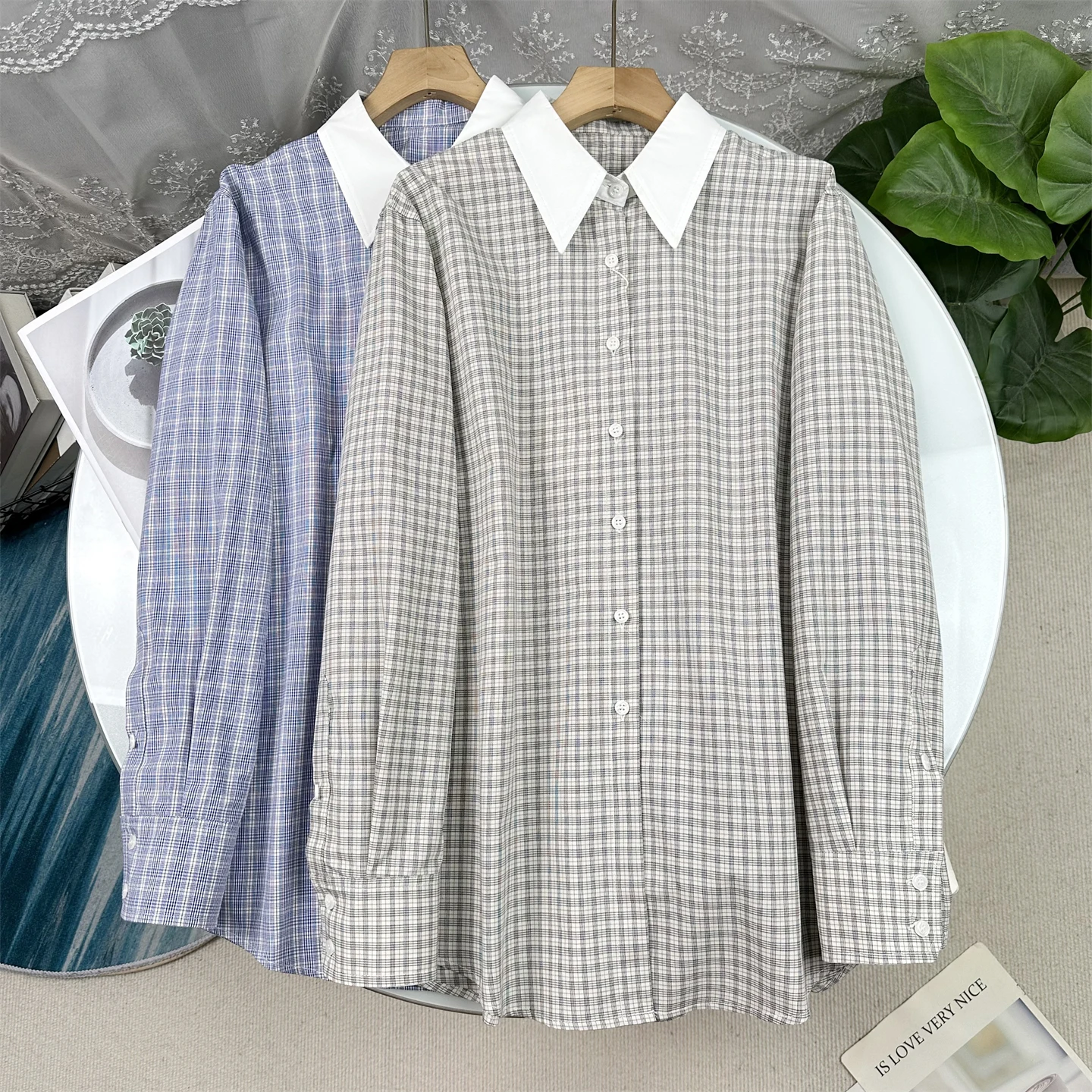 

Элегантная женская рубашка с длинным рукавом из цветной ткани, премиум-класса, в клетку, для офиса, весна 2026, новинка, деловой повседневный стиль