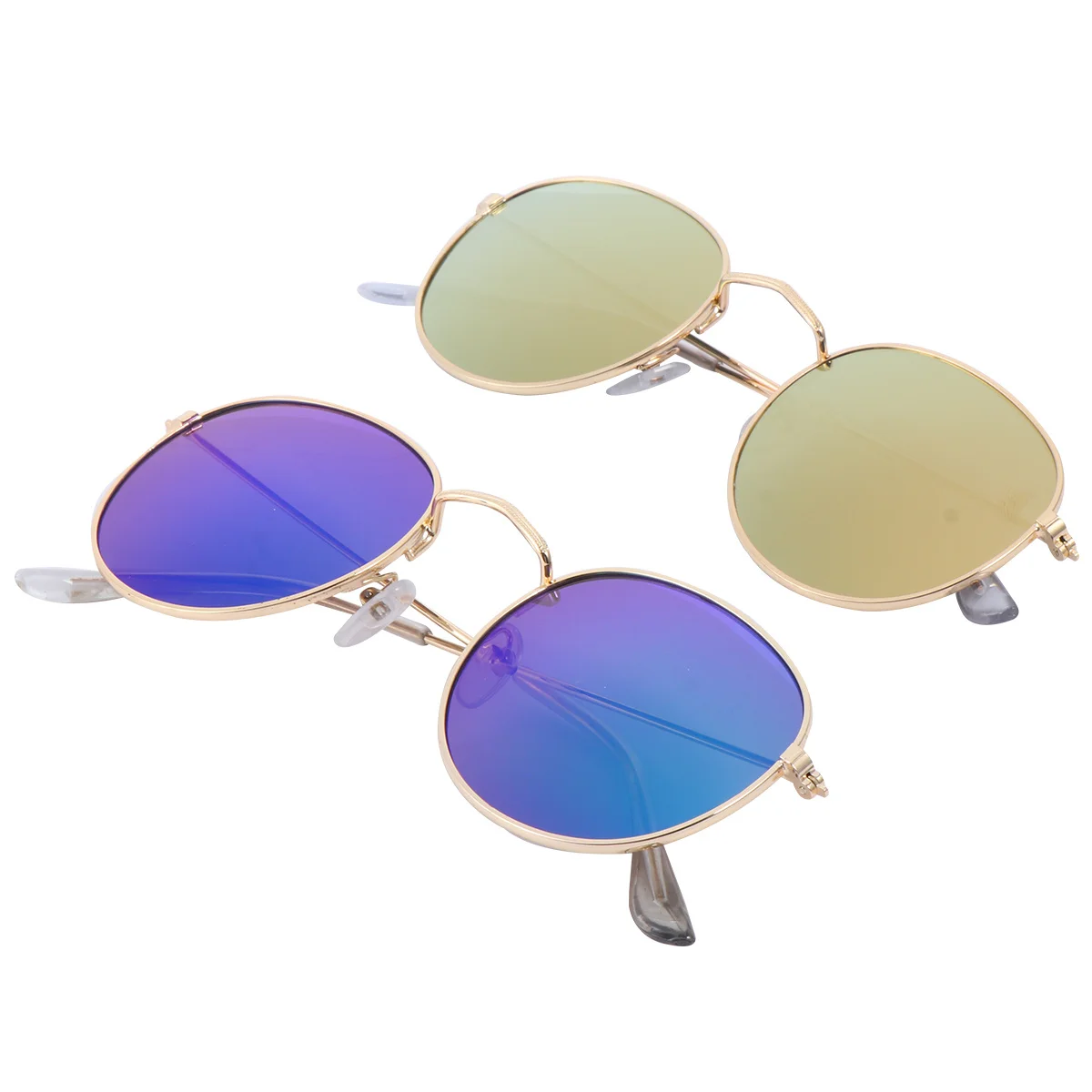 

2Pcs Retro Round Frame Sunglasses Stylish Durable Metal Sunglasses Outdoor Beach Eyewear Fashion Eyeglasses for Women Men