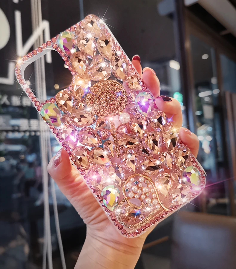 For Iphone 17 15 16 13 14 Pro Max Samsung Galaxy Note S25 S24 S23 Plus Ultra Luxury Candy Heart Diamond Crystal Phone Case Cover