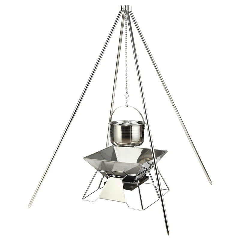 

BBQ camping four-legged large stainless steel self-driving barbecue camping picnic hanging pot picnic fire bracket