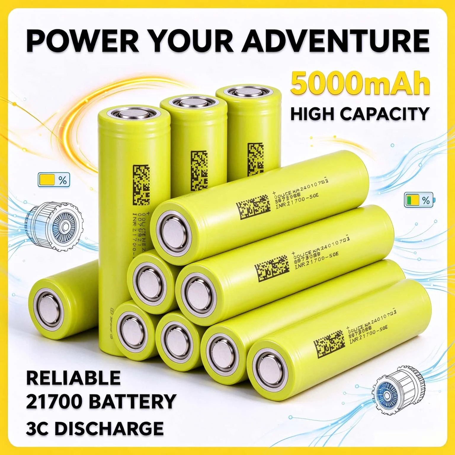 21700 5000mAh 3.7V  15A High Discharge High Power Tool Battery 4.2V Charge Stable Performance Rechargeable Lithium-Ion Cell