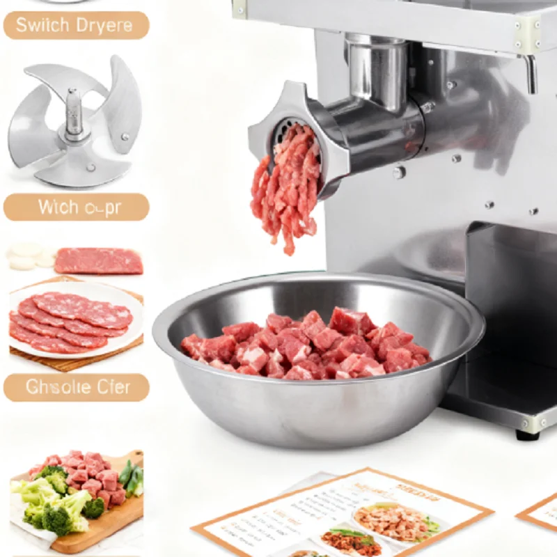 Automatic Meat Cutting Machine Electric Slicer Shredded Diced Mince Stainless Steel Vegetable Cutter Commercial