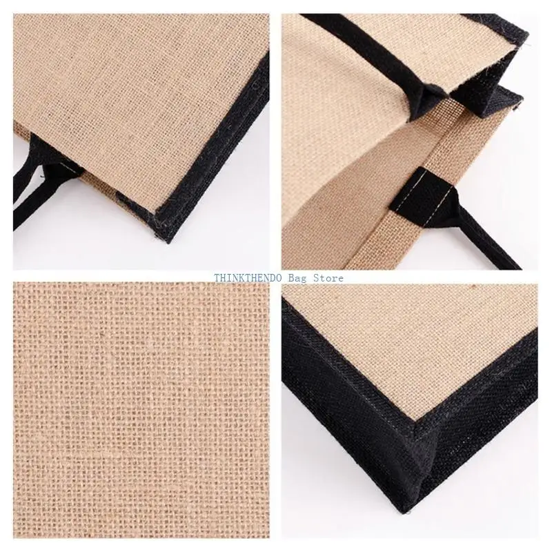 

340D Jute Burlap Tote Bag Large Reusable Grocery Bags with Handles Shopping Handbag Travel Storage