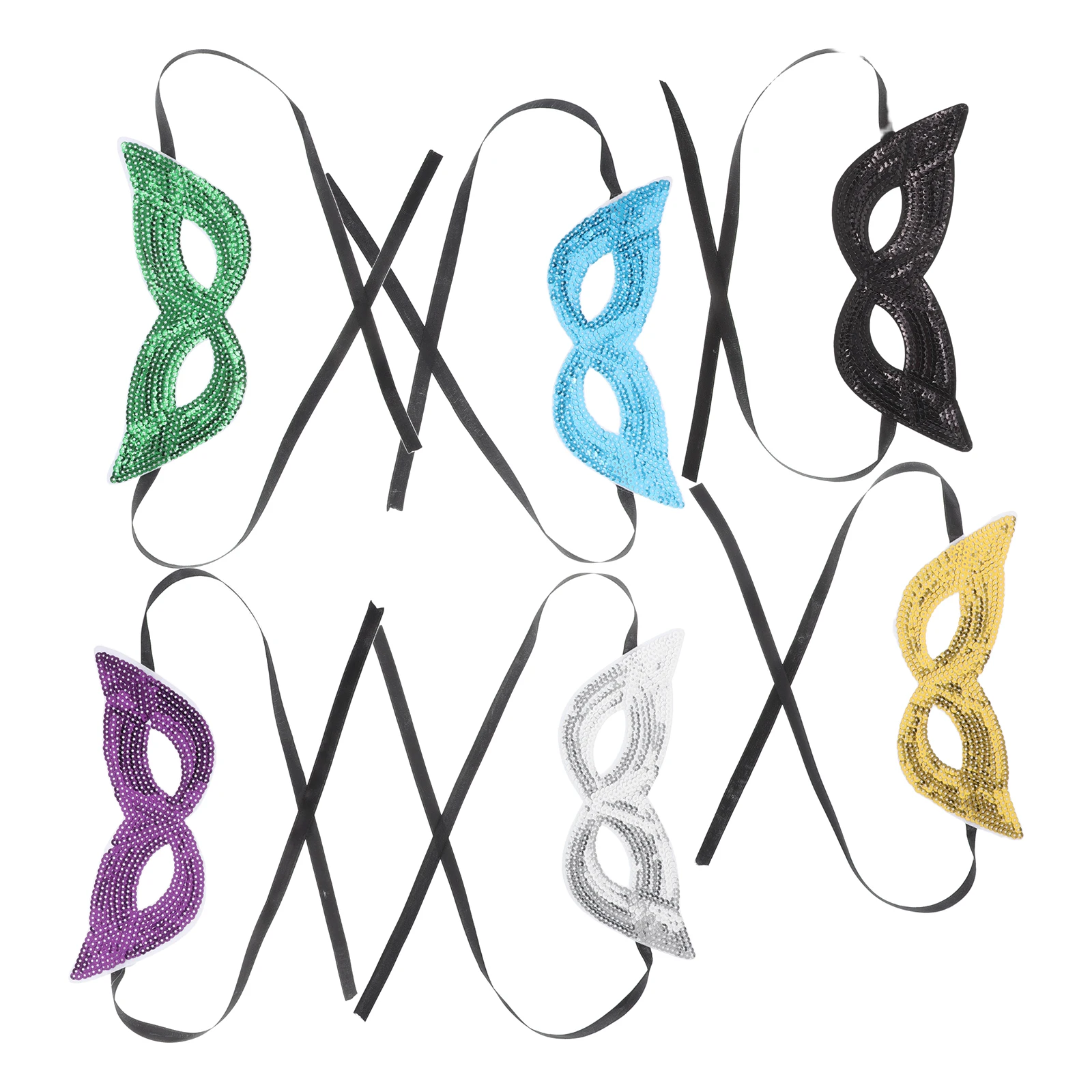 6 Pcs Carnival Eye Mask Half Face Masquerade Headband Makeup Green Sequins Cute Party Black Costume Women Child