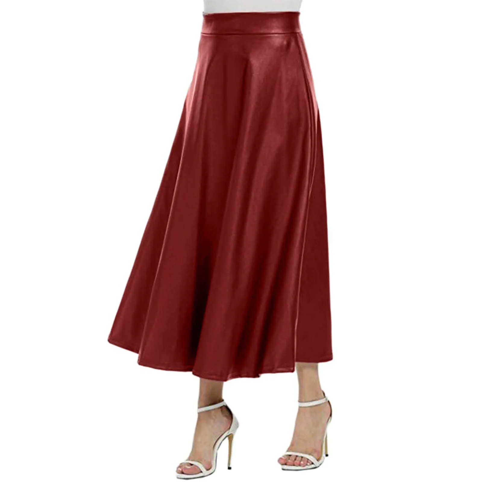 Women Long Skirts Fashion Leather PU Skirt 2024 Solid Office Lady Midi Skirts Elegant High-Waisted Party Skirt Bottoms