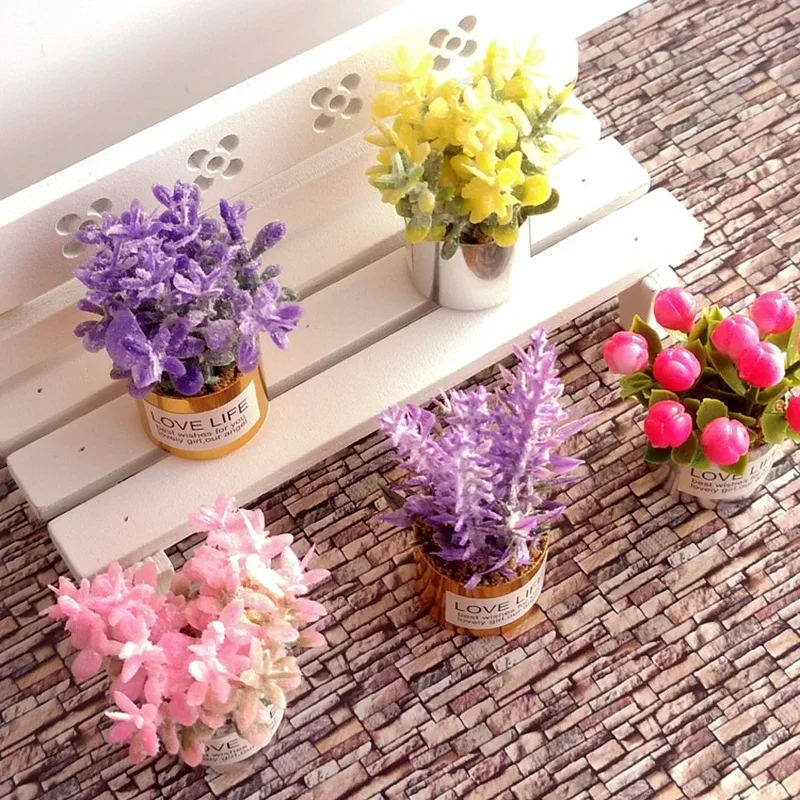 1:12 Mini Topfpflanze Blumen Topf Puppenhaus Miniatur Fee Garten Ornament Puppenhaus Dekor Bonsai Modell Kinder spielen Spielzeug