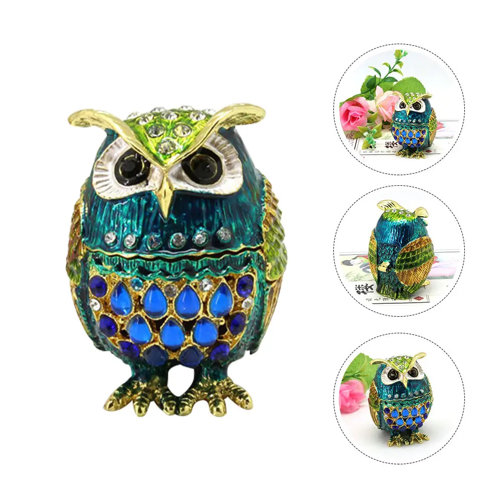 

Owl Decorative Box Tin Alloy Jewelry Case Figurine Home Bedroom Living Room Office Wisdom Statue Miniature Lovely Charm