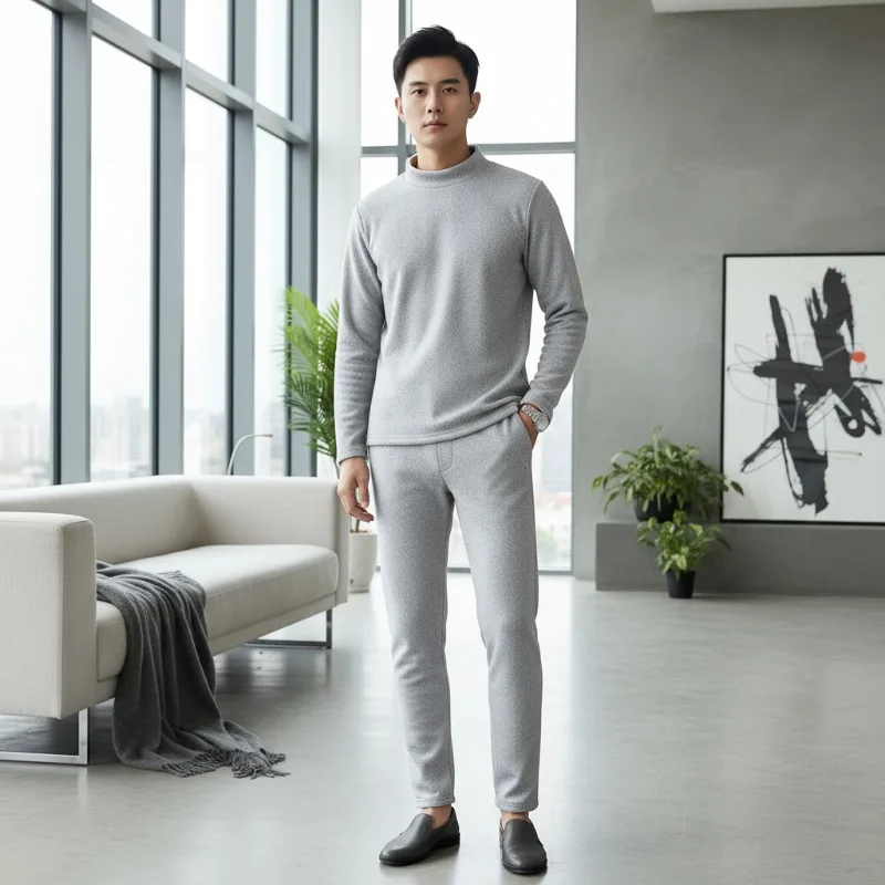 

Thickened Turtleneck Thermal Underwear, Long-sleeved T-shirt and Trousers Two-piece Set, Long-sleeved Set Inside