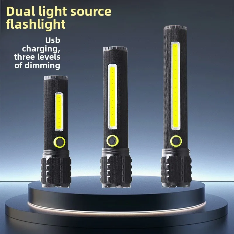 

Светодиодный фонарик с зумом: уличный супер яркий перезаряжаемый, долговечный, боковой фонарь COB — портативный для кемпинга, дома и работы