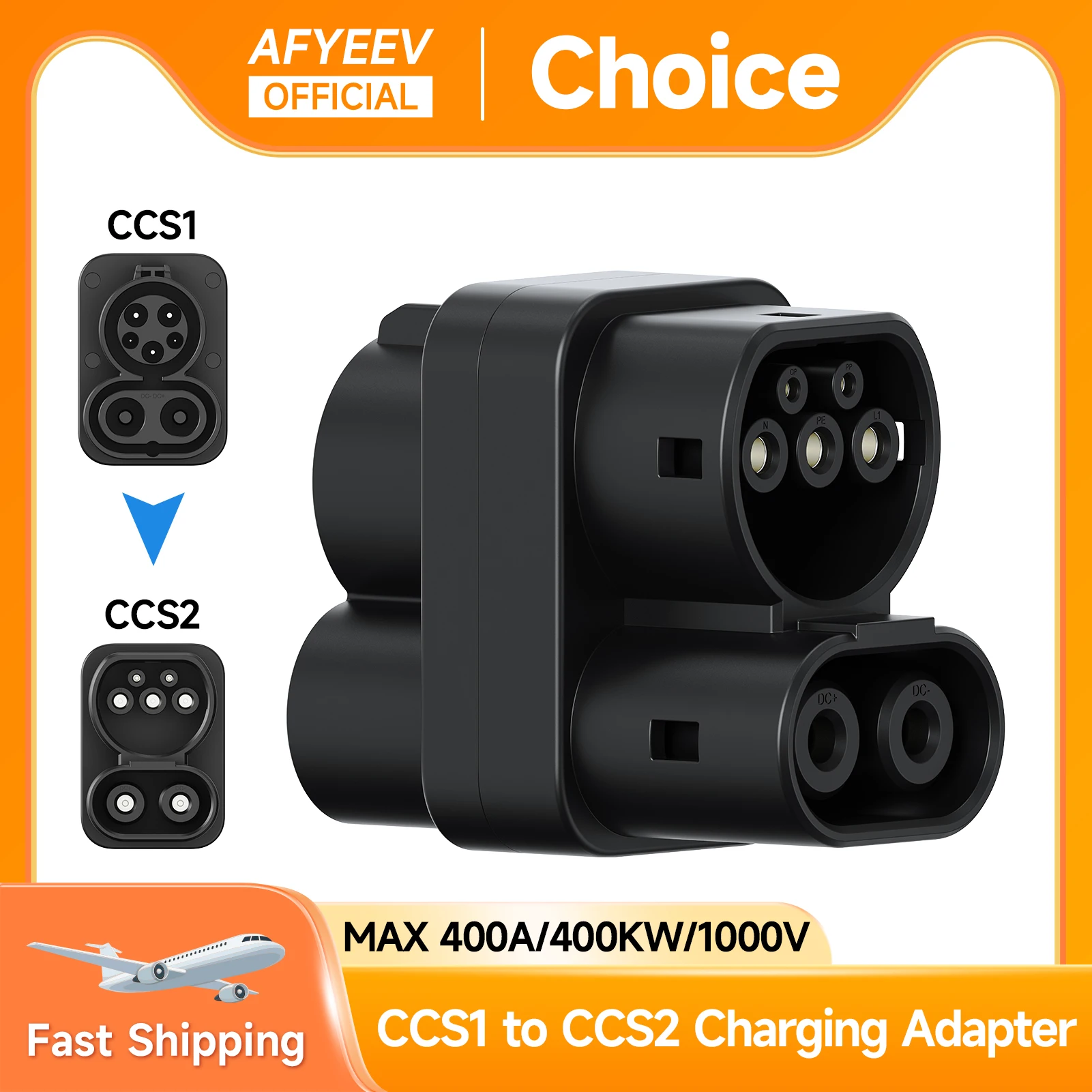 AFYEEV CCS1 to CCS2 Adapter Max DC 400A 1000V EV Fast Charging Adapter Max AC 32A EV Charger Connector Type 1 to Type 2 Adapter