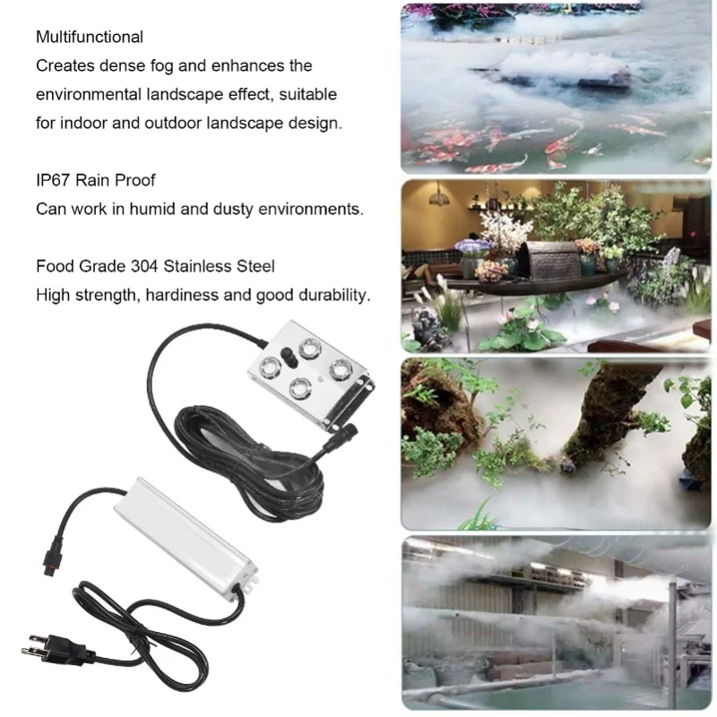 Ultrasonic Mist Maker 4 Cores 3000ml/H IP67 Ultrasonic Fogger Humidifier 150W For Ponds Greenhouses US Plug 110V