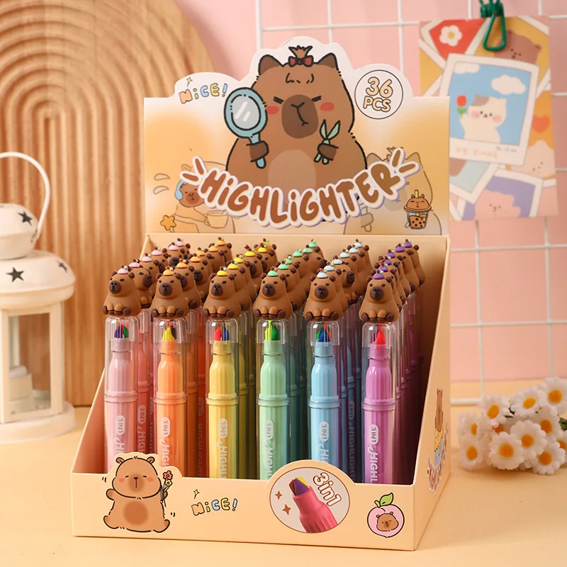 juego-de-36-marcadores-kawaii-de-capibara-3-en-1-rotuladores-multicolor-creativos-con-diseno-3d-de-animales-regalo-de-papeleria-para-estudiantes-escolares