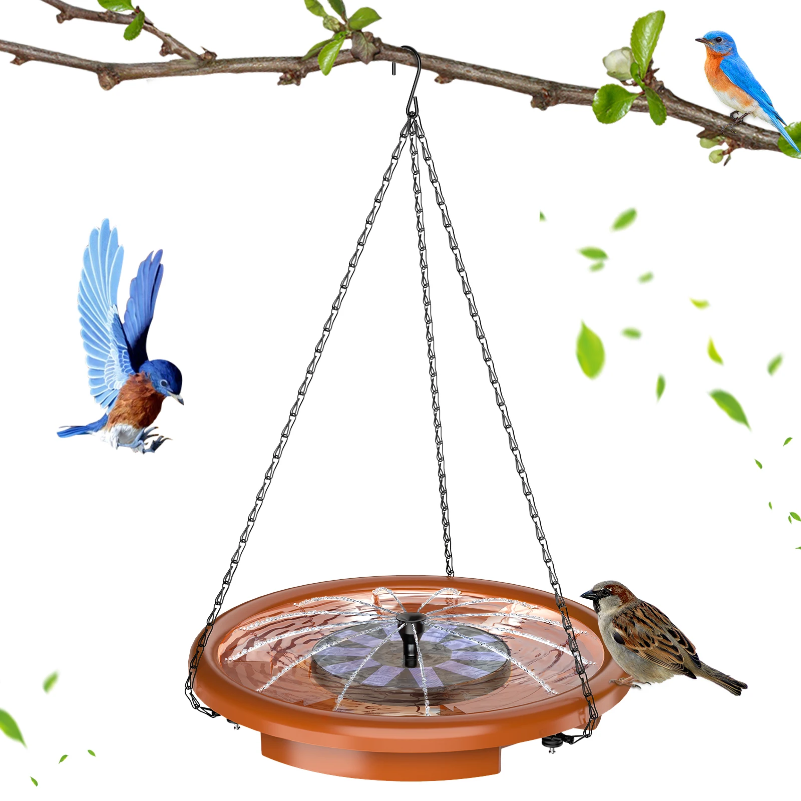 12 Inch feeder Hanging Bird Bath with fountain Outdoor Bird Drinking Bird Tray with Hook and Chain for Garden Yard Patio