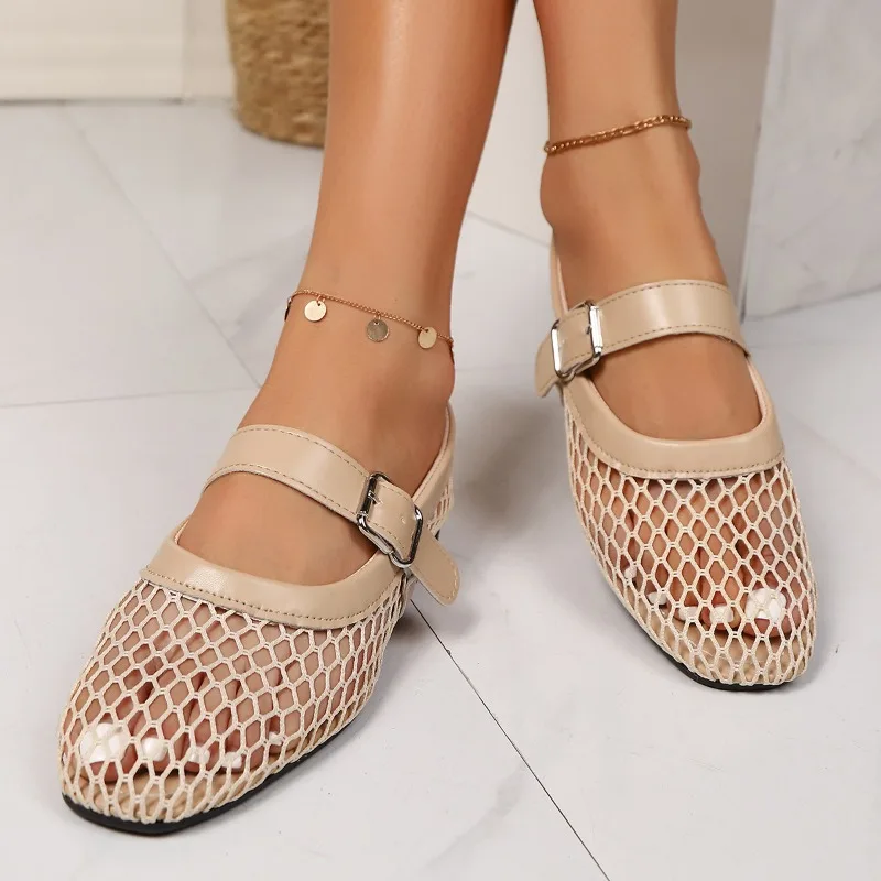 

2025Новые женские туфли на плоской подошве с круглым носком, повседневные трендовые дышащие балетки, роскошные дизайнерские женские полые пляжные сандалии, туфли Мэри Джейн