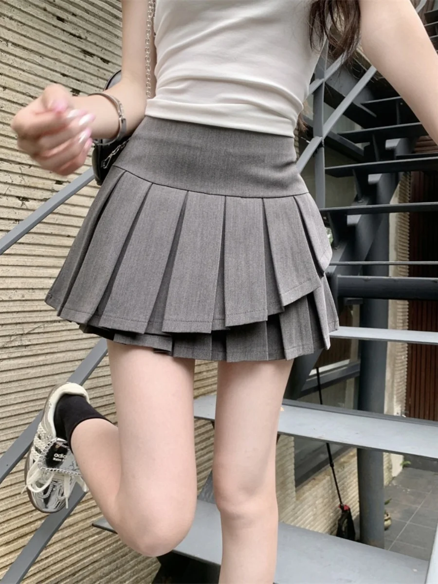 

Gray Pleated Skirt Women's Summer High Waist Slim A-Line Half-length Shorts Trendy Short Skirt Pants for Small Girls