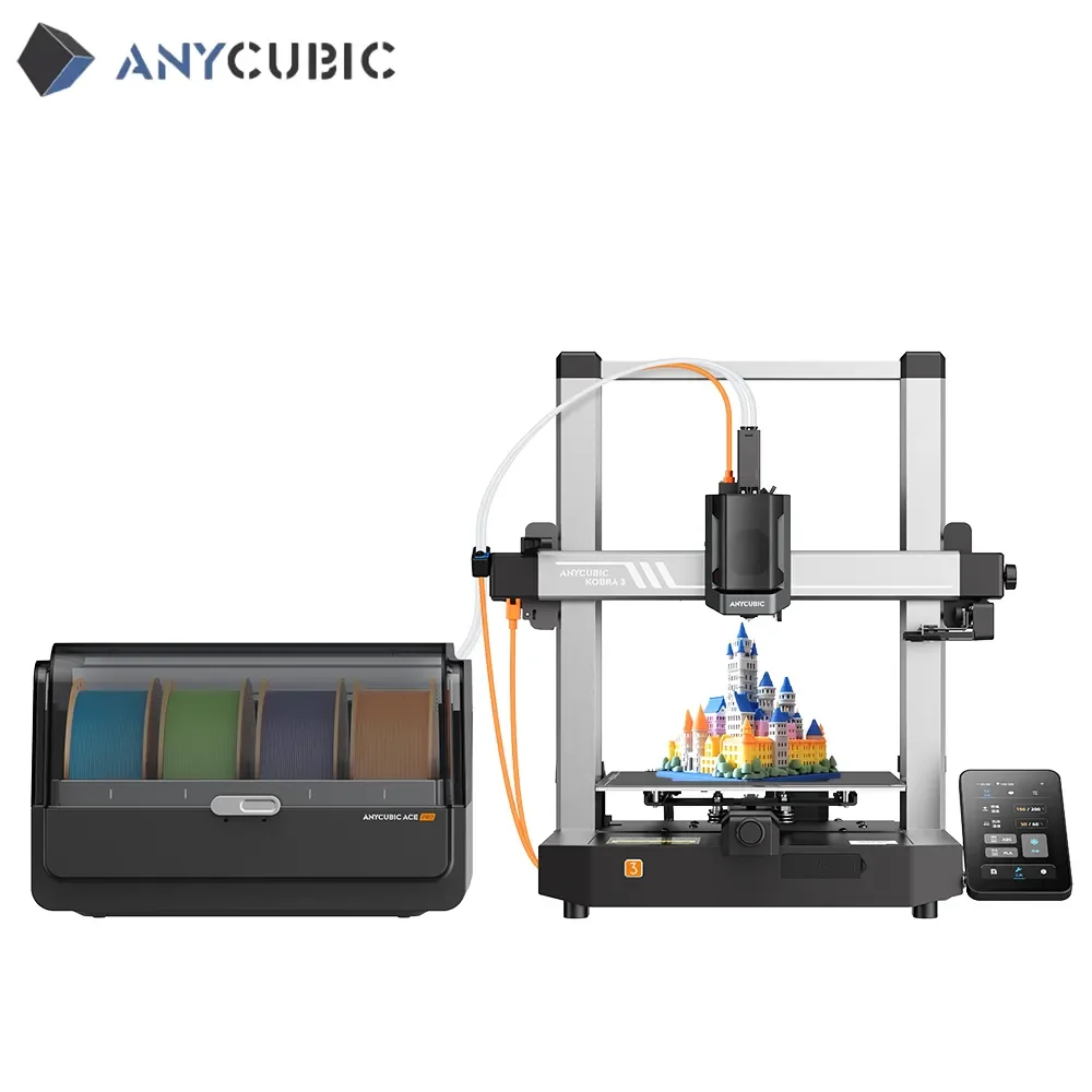 

Anycubic Kobra 3 Combo 3D Printer Multi Color 3D Printer 4 Colors Max 600mm/s Print Speed with ACE Pro Sealed Storage 3D Printer