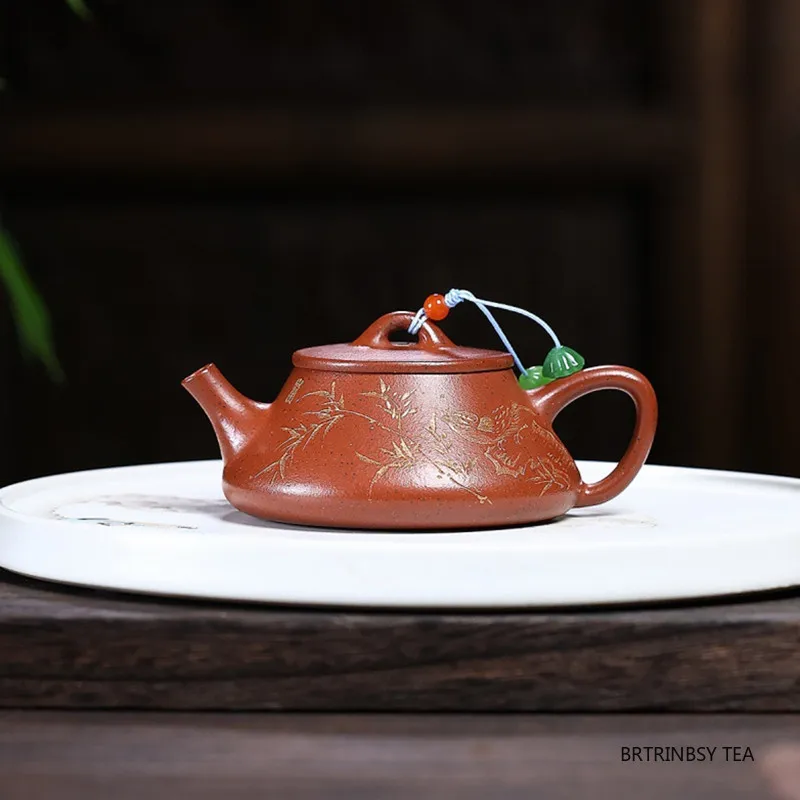 Yixing Purple Clay Teapots Household Handmade Tea Pot Bamboo Leaf Bird Pattern Kettle Chinese Raw Ore Zisha Tea Set 110ml