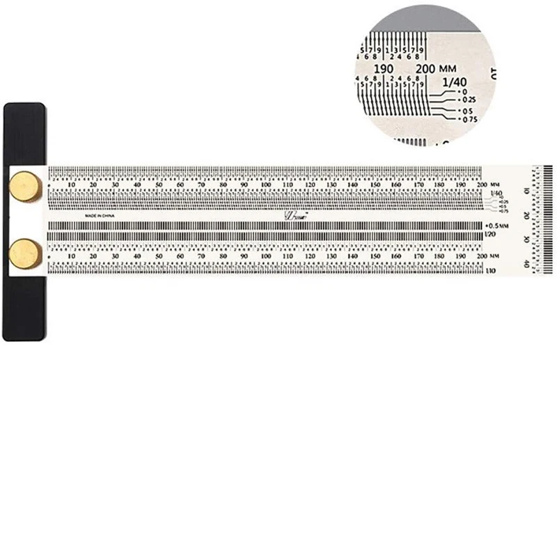 High-Precision Scale Ruler T-Type Hole Ruler Stainless Woodworking Scribing Mark Line Gauge Carpenter Measuring Tool