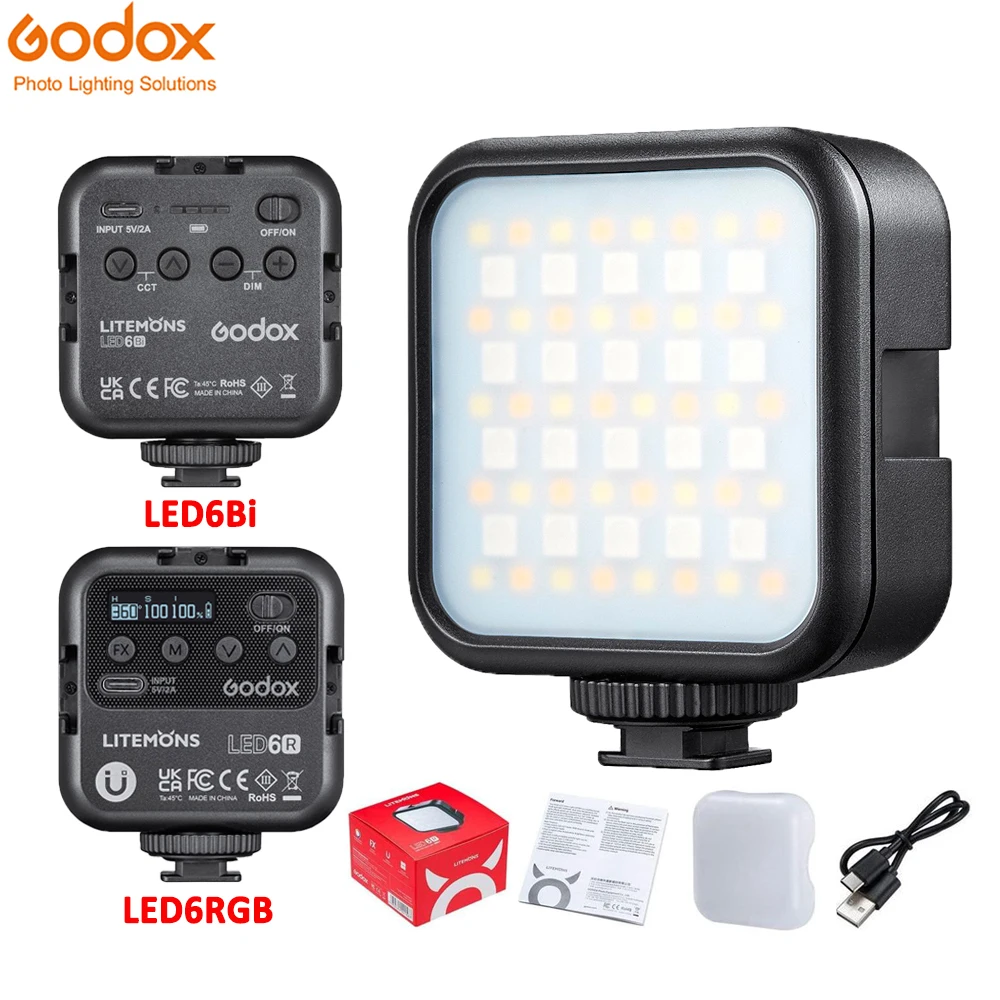 

Godox LITEMONS LED6Bi Bi-color LED6R RGB LED Video Light 3200K-6500K Rechargeable LED Camera Light CRI 95+ 13 FX Light Effects