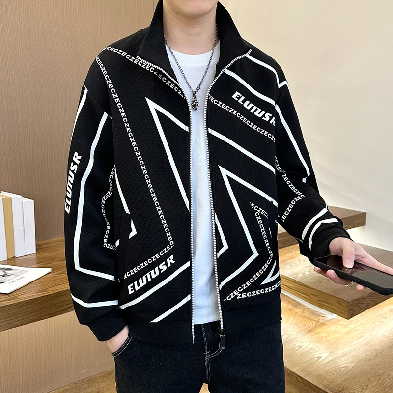 2024 Spring Autumn trend Print Jacket for Men Lapel Casual Coats Social Streetwear Windbreaker Men Clothing